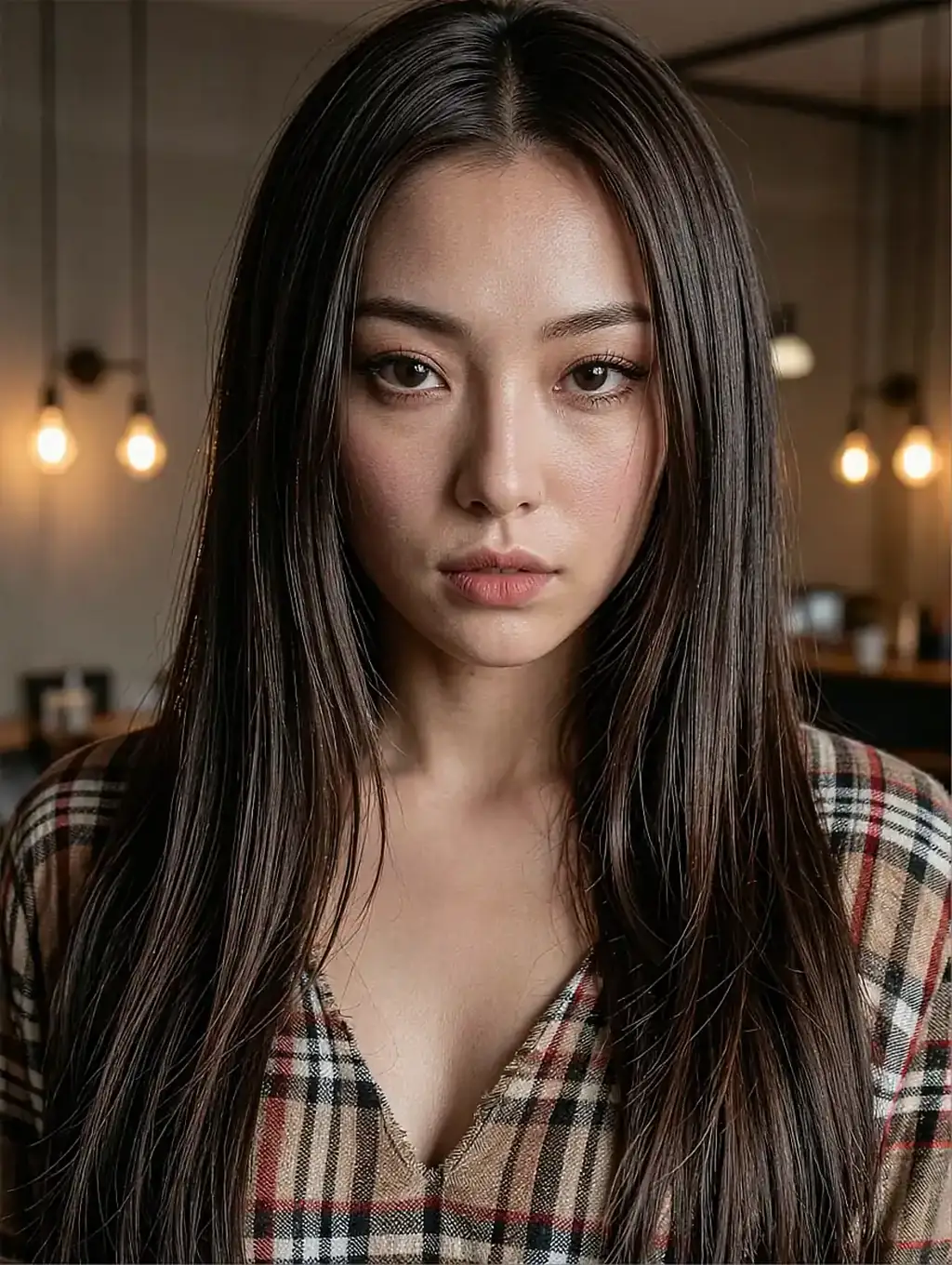 Fictional AI character featured on the third landing page, in warm light